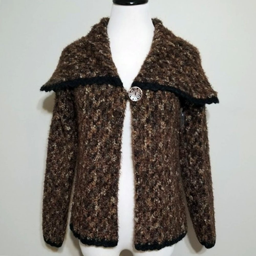 Marisa Christina Brown Textured Boucle Cardigan S NOS Y2K Grandmacore Sweater